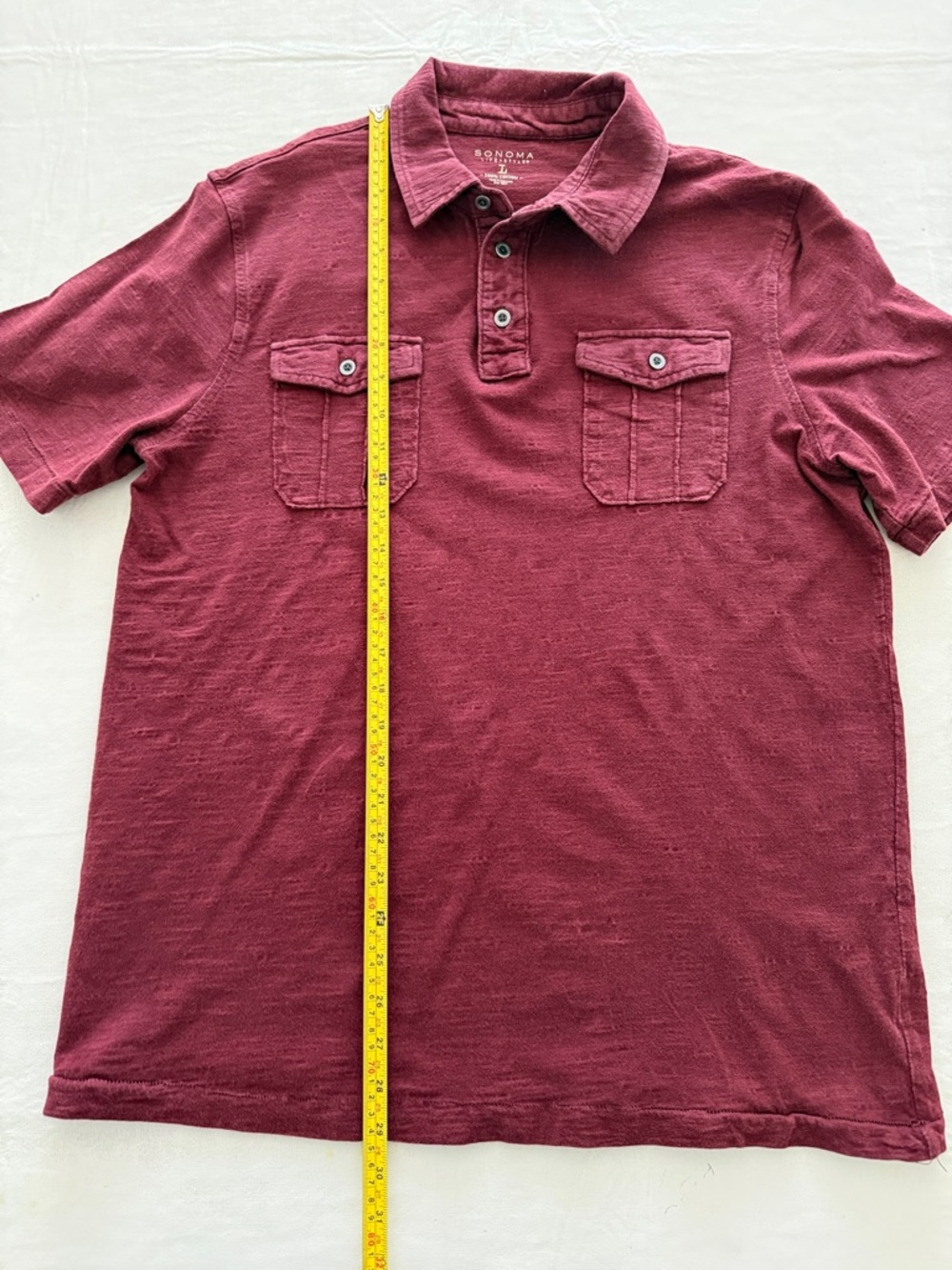 Sonoma Men's Burgundy Short-Sleeve Polo with Dual Chest Pockets Size L - Picture 7 of 10